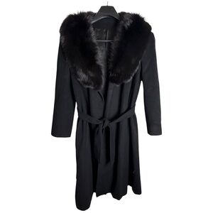 Regency Cashmere Vintage Long Wrap Coat With Fox Fur Collar Black Size 14